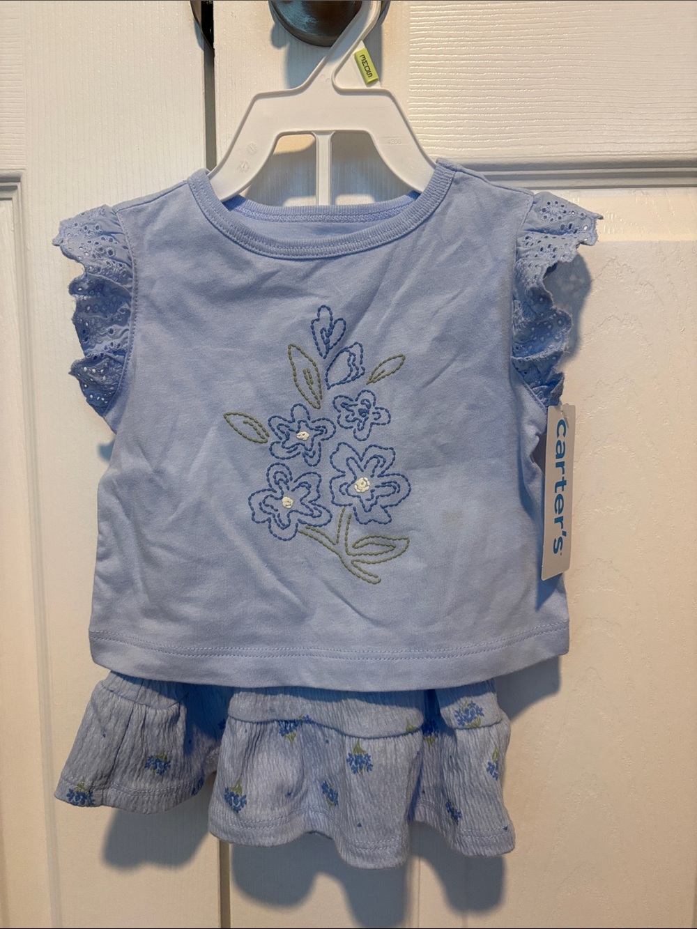 Carter's Light Blue Floral Eyelet Tank Top
